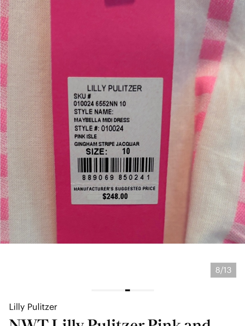 NWT Lilly Pulitzer Pink and White Striped Tie-Waist Maxi Dress - Picture 8 of 12